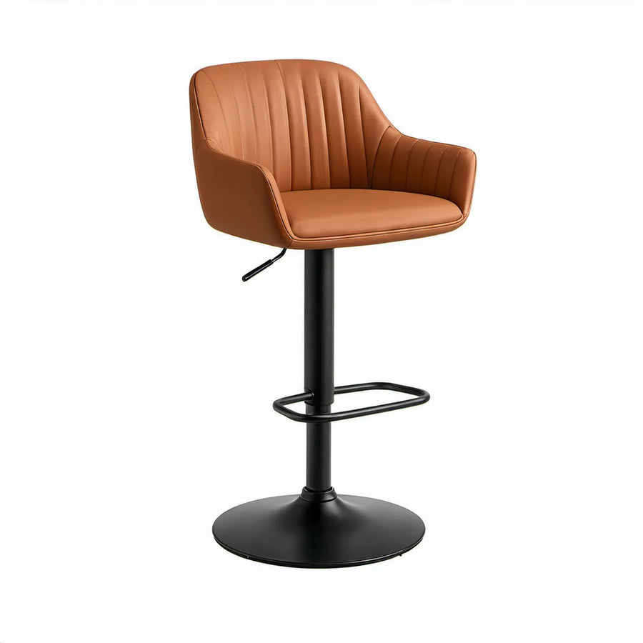 Banco de Bar Giratório Regulável com Braços em Pele Sintética PU Castanho e Preto, 50 x 52 x 93-114 cm
