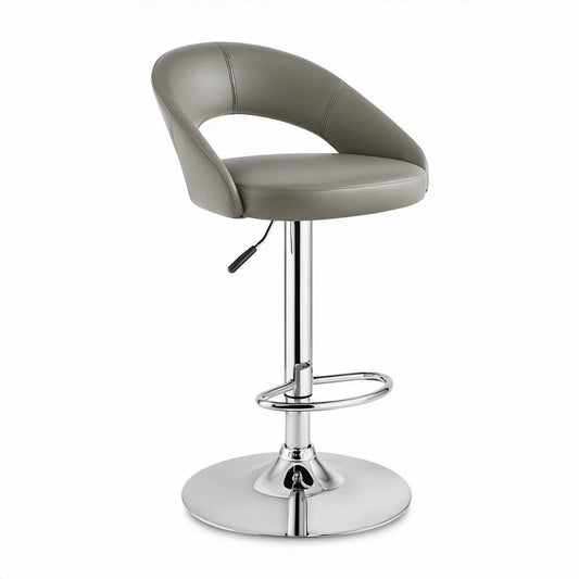 Banco de Bar Giratório Ajustável em PU Cinzento com Base Cromada, 54 x 50 x 90-111 cm