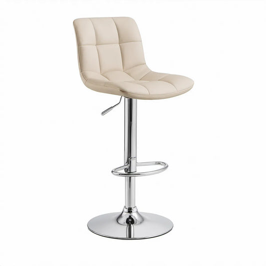 Banco de Bar Giratório com Altura Ajustável em PU Bege e Cromado 49 x 52 x 92-113 cm
