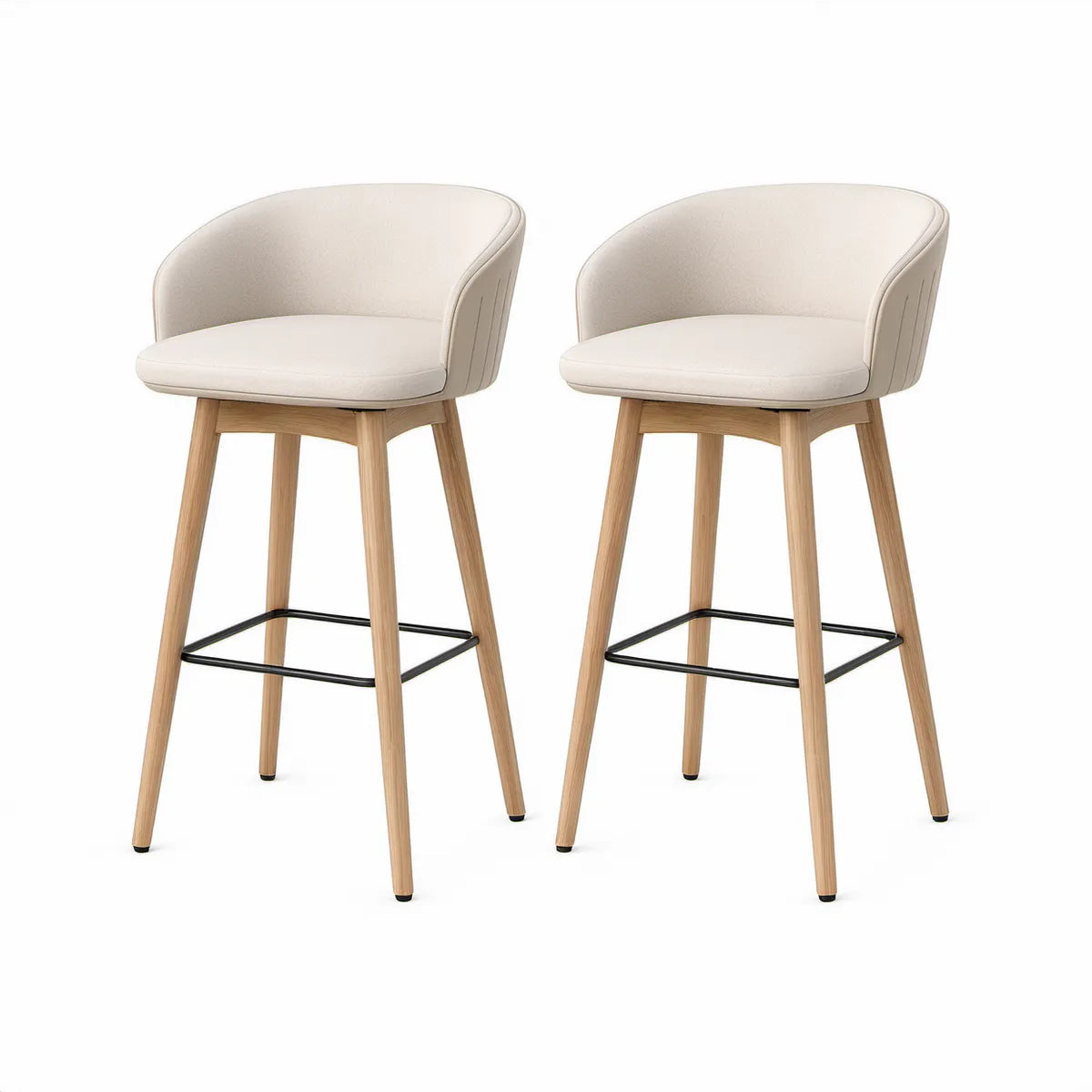 Conjunto de 2 Bancos de Bar Bege com Pernas em Madeira, 53 x 53 x 95 cm