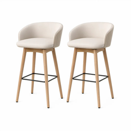 Conjunto de 2 Bancos de Bar Bege com Pernas em Madeira, 53 x 53 x 95 cm