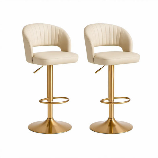Conjunto de 2 Bancos de Bar Giratórios Ajustáveis em Pele Sintética Creme e Dourado, 46 x 50 x 87-107 cm