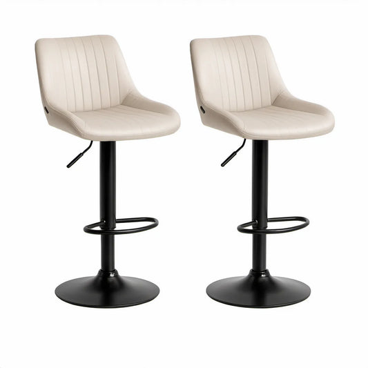 Conjunto de 2 Bancos Giratórios com Altura Ajustável 48 x 52 x 88-109 cm em Pele Sintética Bege e Aço Preto