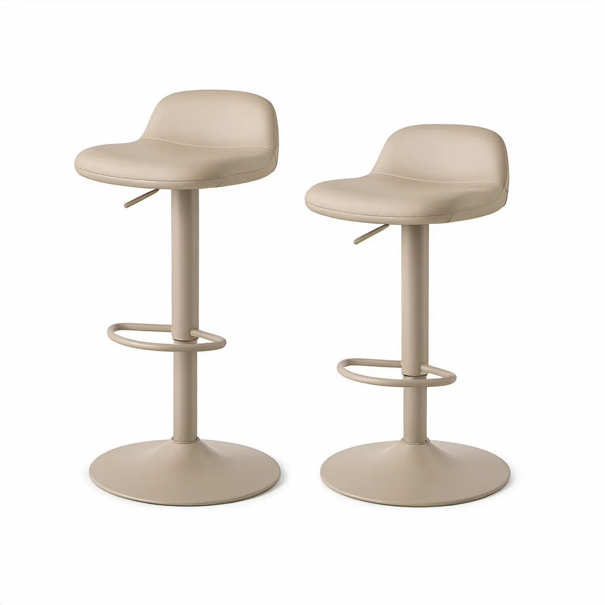 Conjunto de 2 Bancos de Bar Giratórios e Ajustáveis em PU Bege, 46 x 50 x 86-107 cm