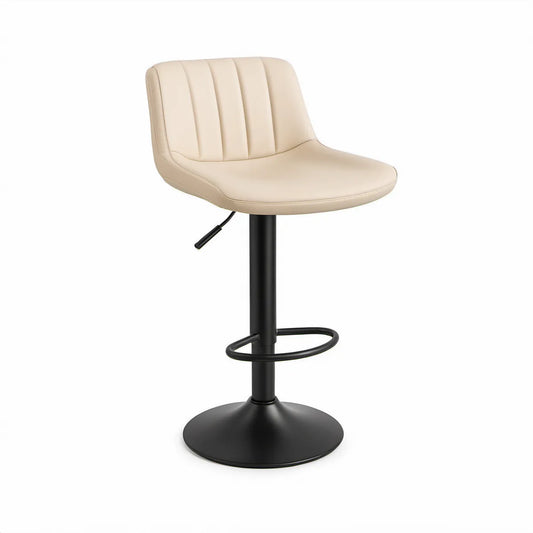 Banco de Bar Giratório em Pele Sintética PU Bege e Preto com Altura Ajustável, 49 x 52 x 89-110 cm