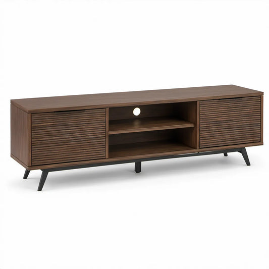 Móvel de TV em MDF com Portas de Correr, Prateleira e Passagem para Cabos, Nogueira Escura/Preto, 180 x 40 x 55 cm