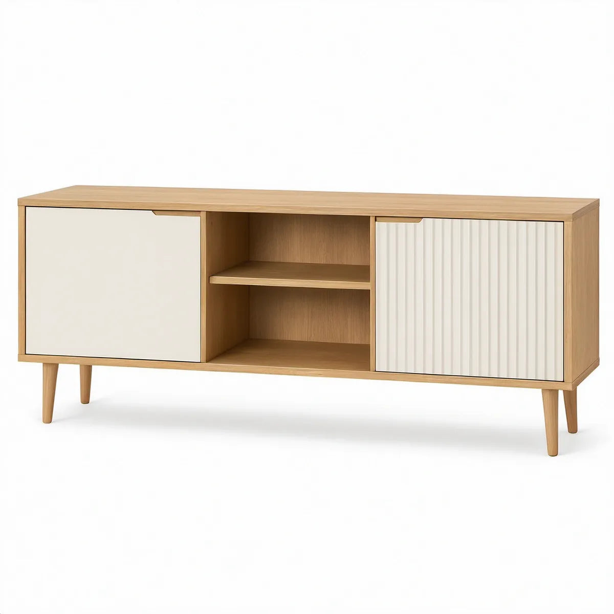 Móvel de TV em MDF Carvalho e Branco com 2 Portas Deslizantes, 180 x 40 x 75 cm