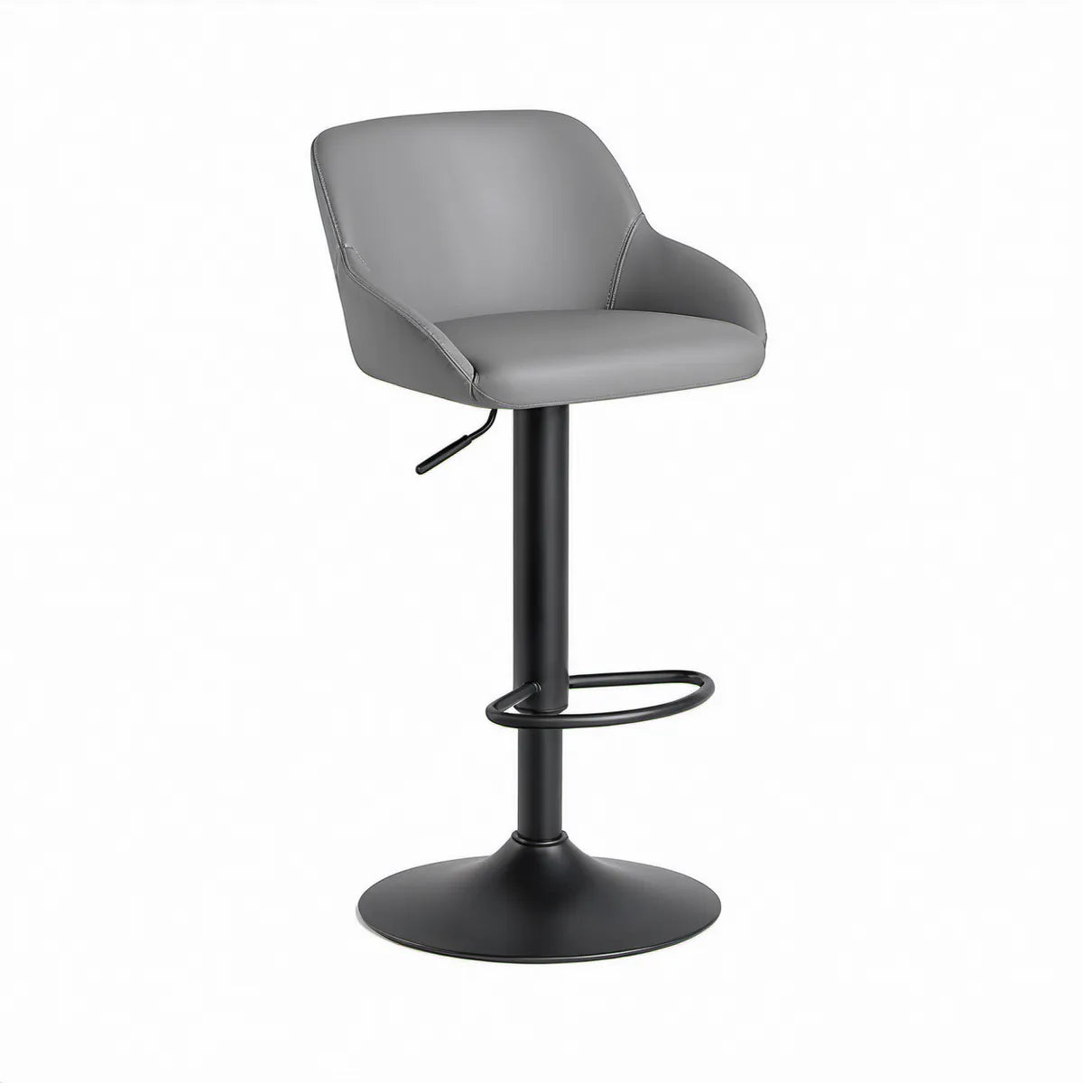 Banco de Bar Giratório com Altura Ajustável em Couro Sintético PU Cinzento e Aço Preto, 52 x 52 x 91-112 cm