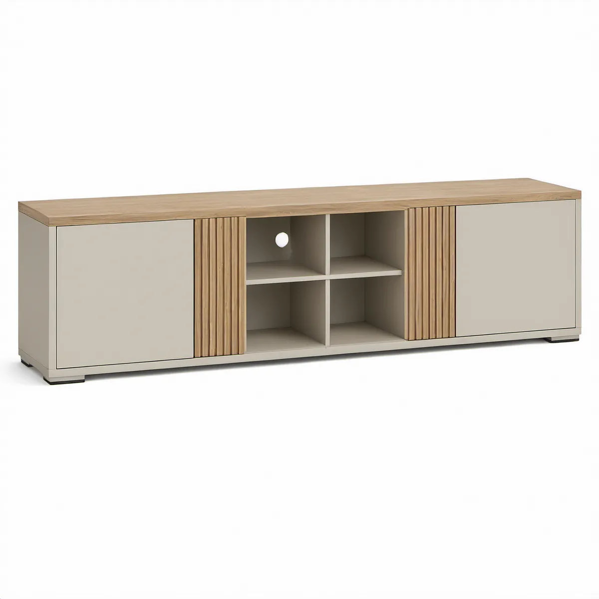Móvel de TV em MDF Bege e Carvalho Natural 180 x 40 x 60 cm com 4 Nichos e 2 Armários