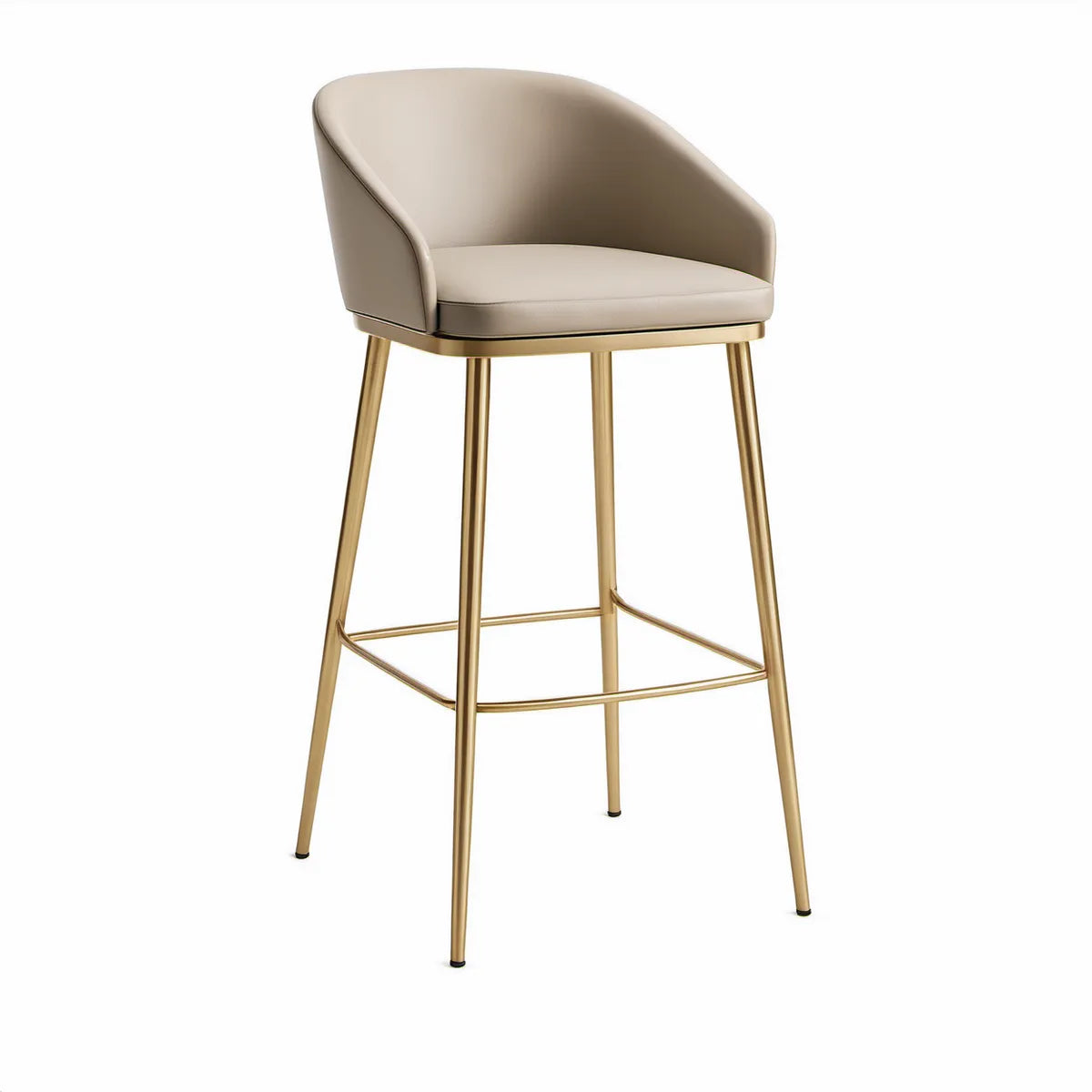 Banco de Bar com Braços 50 x 52 x 100 cm em Pele Sintética PU Bege e Aço Dourado