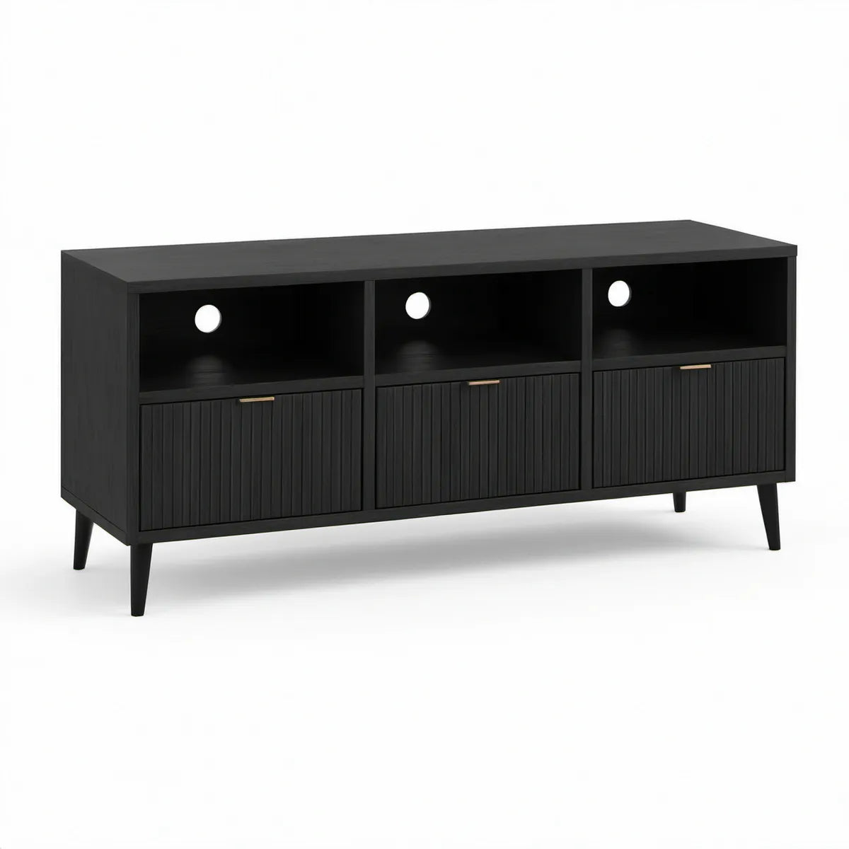 Móvel de TV Retangular em MDF com 3 Portas, 160 x 40 x 75 cm, Preto/Dourado