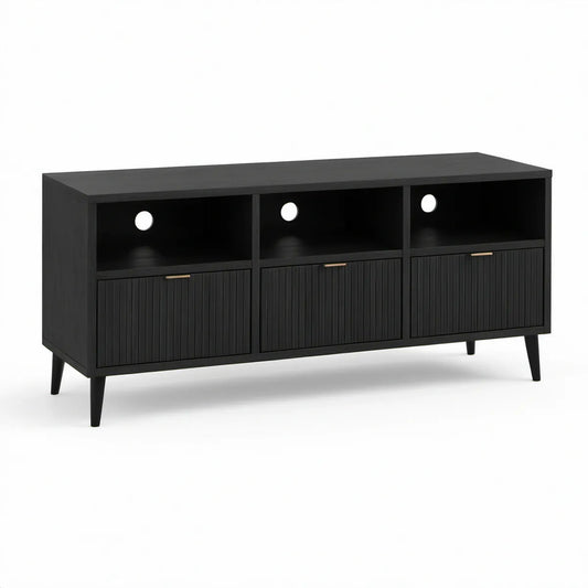 Móvel de TV Retangular em MDF com 3 Portas, 160 x 40 x 75 cm, Preto/Dourado