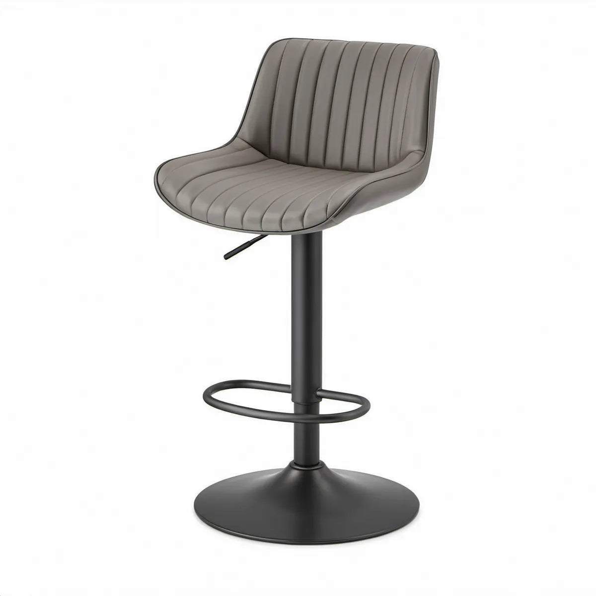 Banco de Bar Giratório Ajustável com Encosto Curvo em PU Cinzento e Preto, 49 x 52 x 89-110 cm